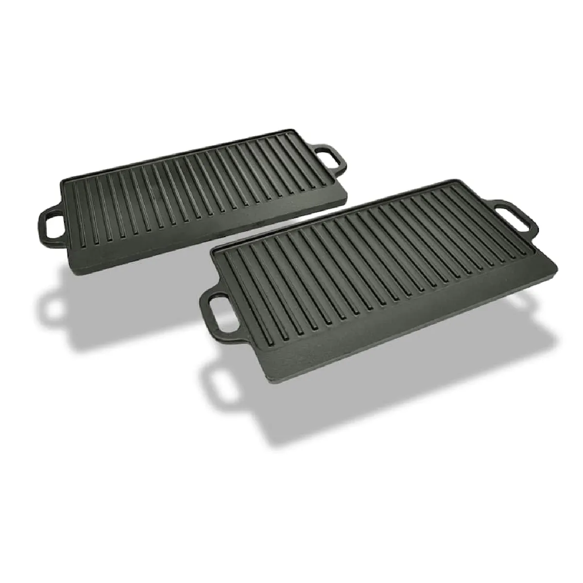 Vidaxl Noir Plancha En Fonte Réversible 2 Pcs 38X23 Cm - Image 3
