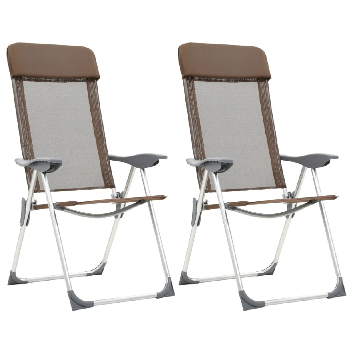 Vidaxl Noir Chaises De Camping Pliables Lot De 2 Marron Aluminium - Image 3