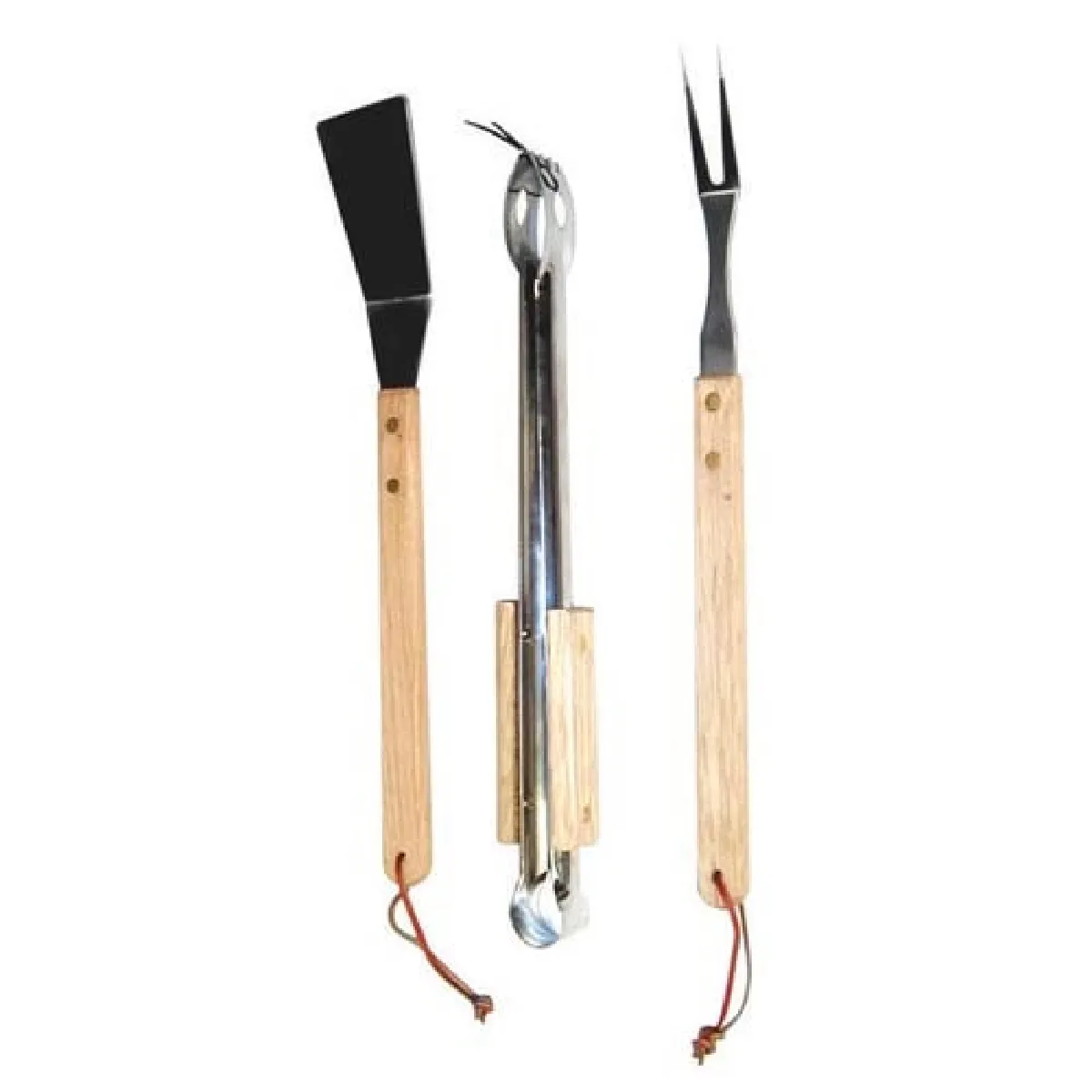 Ustensile pour barbecue Somagic en acier inoxydable et bambou vendu par 3 pièces