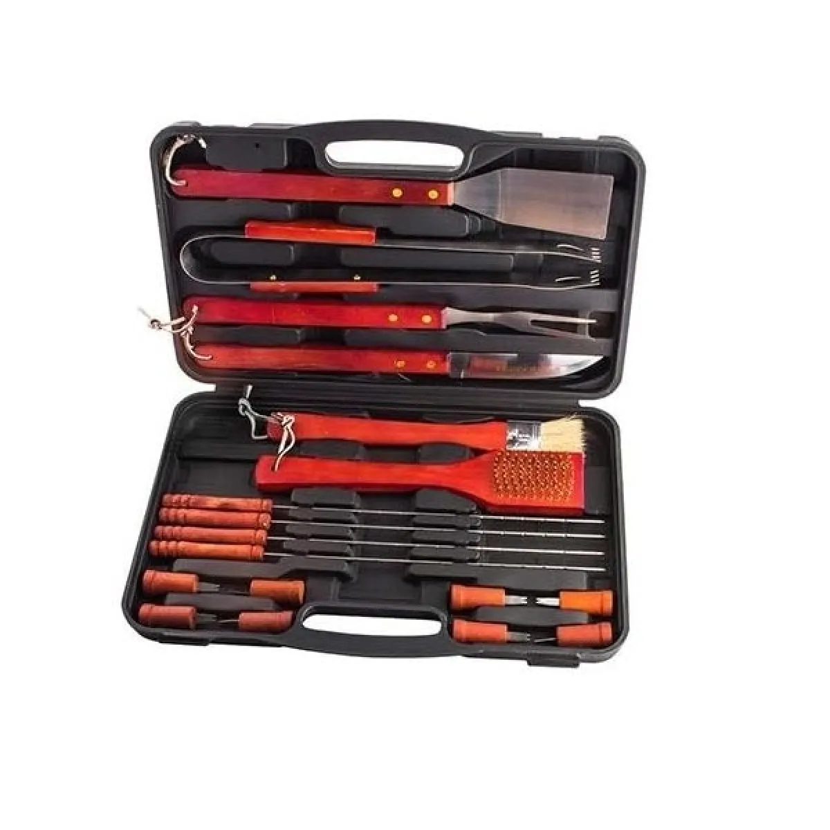 Totalcadeau Multi Mallette 18 Ustensiles Barbecue Acier Inoxydable Et Bois Bbq - Image 2