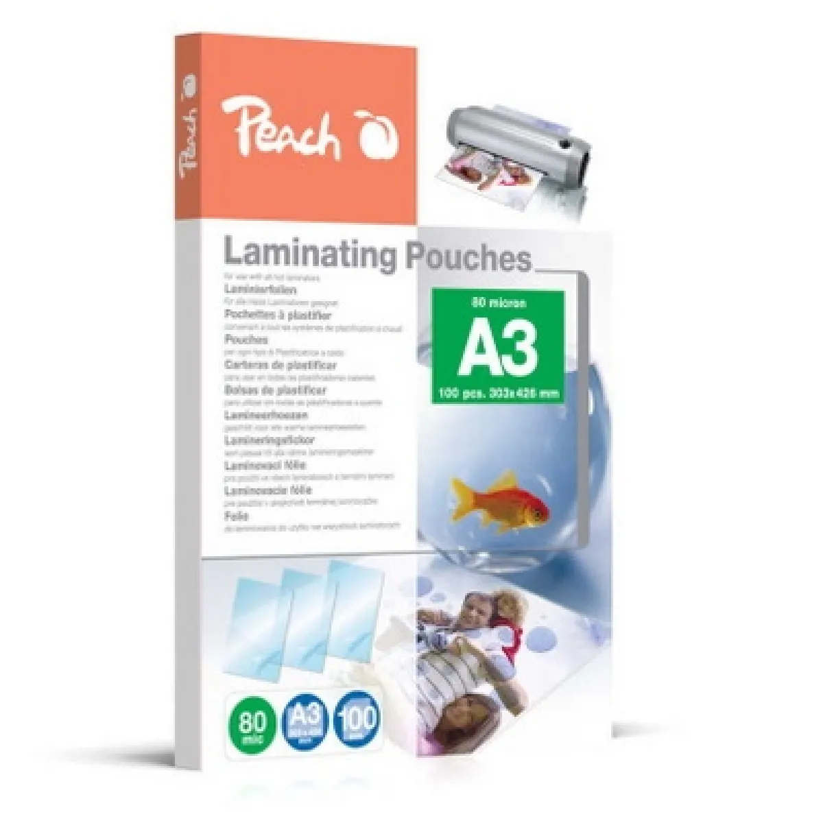 Peach Laminating Pouches A3, 80 mic, Glossy, PP580-01, Set of 100