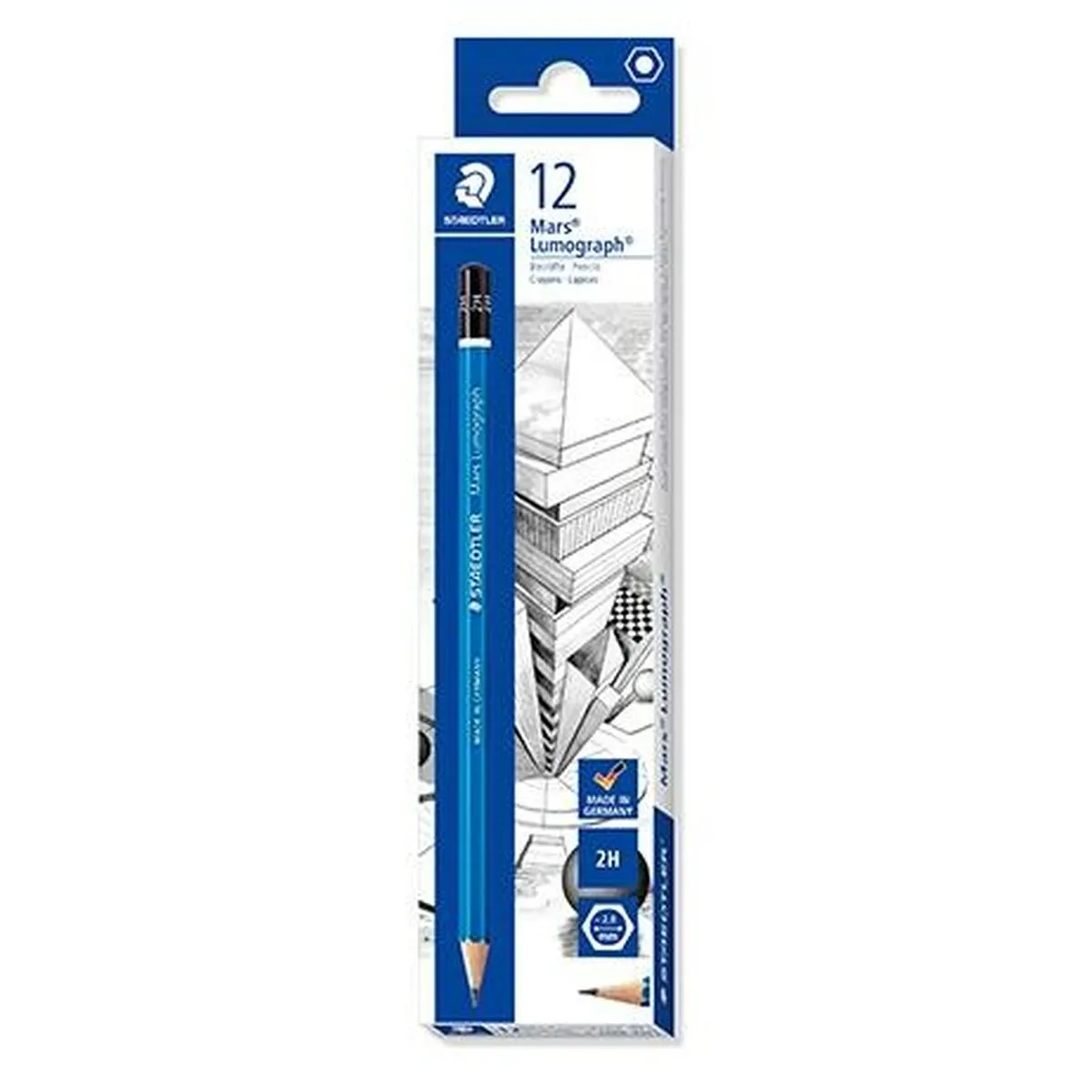 Staedtler Mars Lumograph Crayons à papier 2H pour dessin technique et artistique Boîte en carton avec 12 crayons 2H assortis 100 2H VE - vue 6