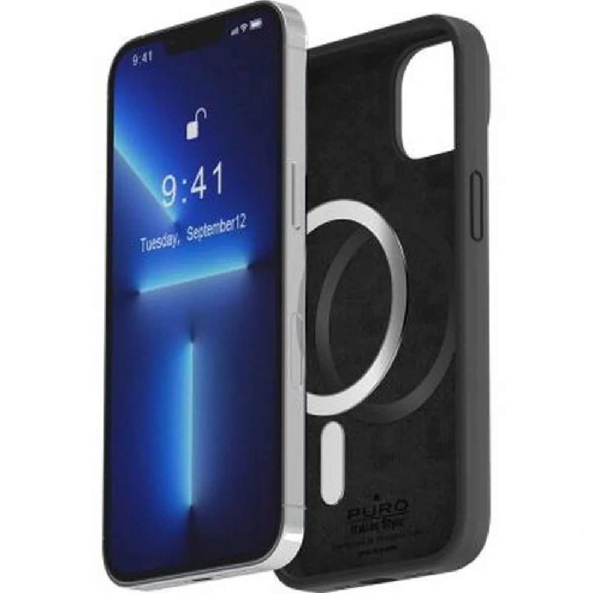 Puro Noir Coque Pour Iphone 14 Plus En Silicone Icon Compatible Magsafe