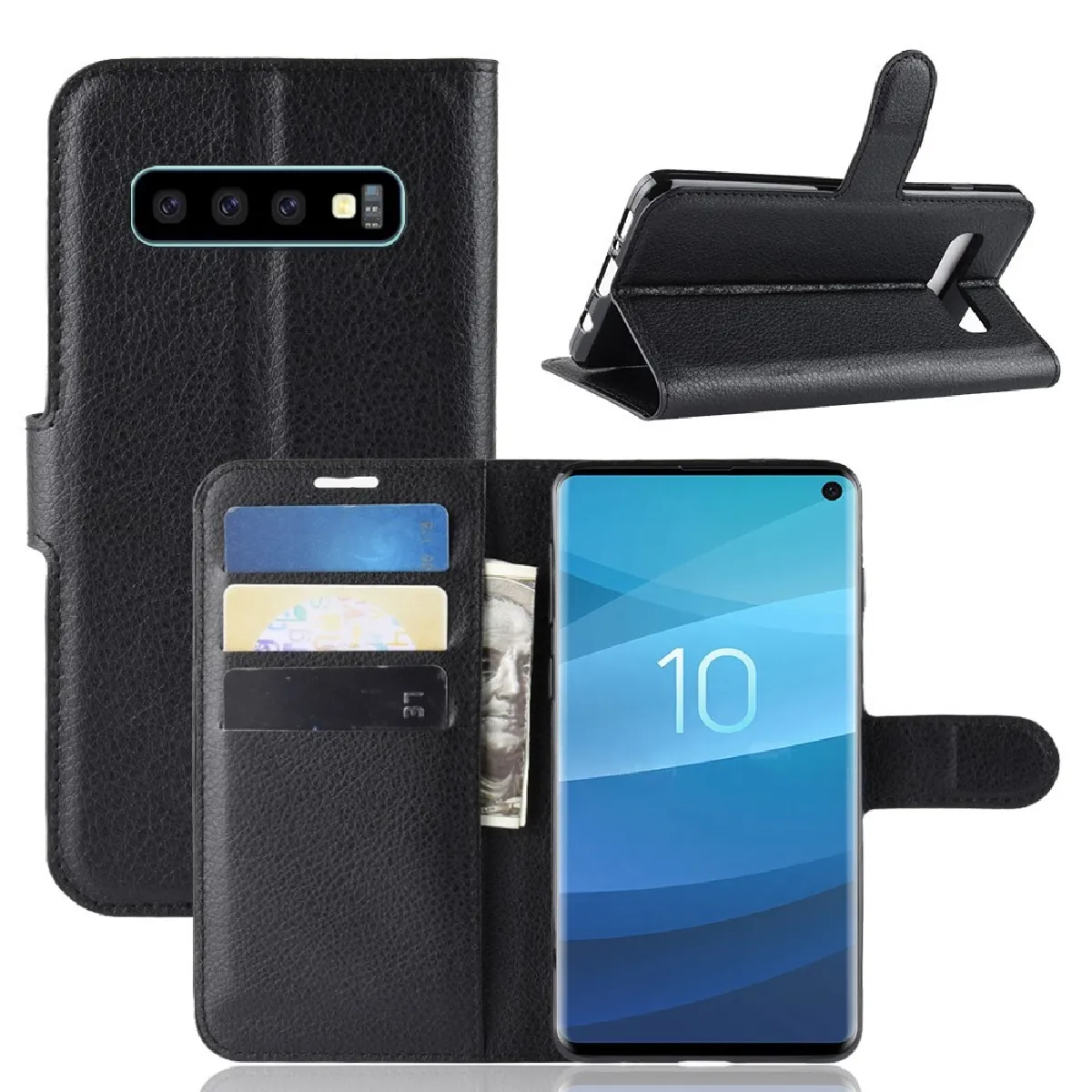Générique Noir Étui Portefeuille En Polyuréthane Avec Support Samsung Galaxy S10