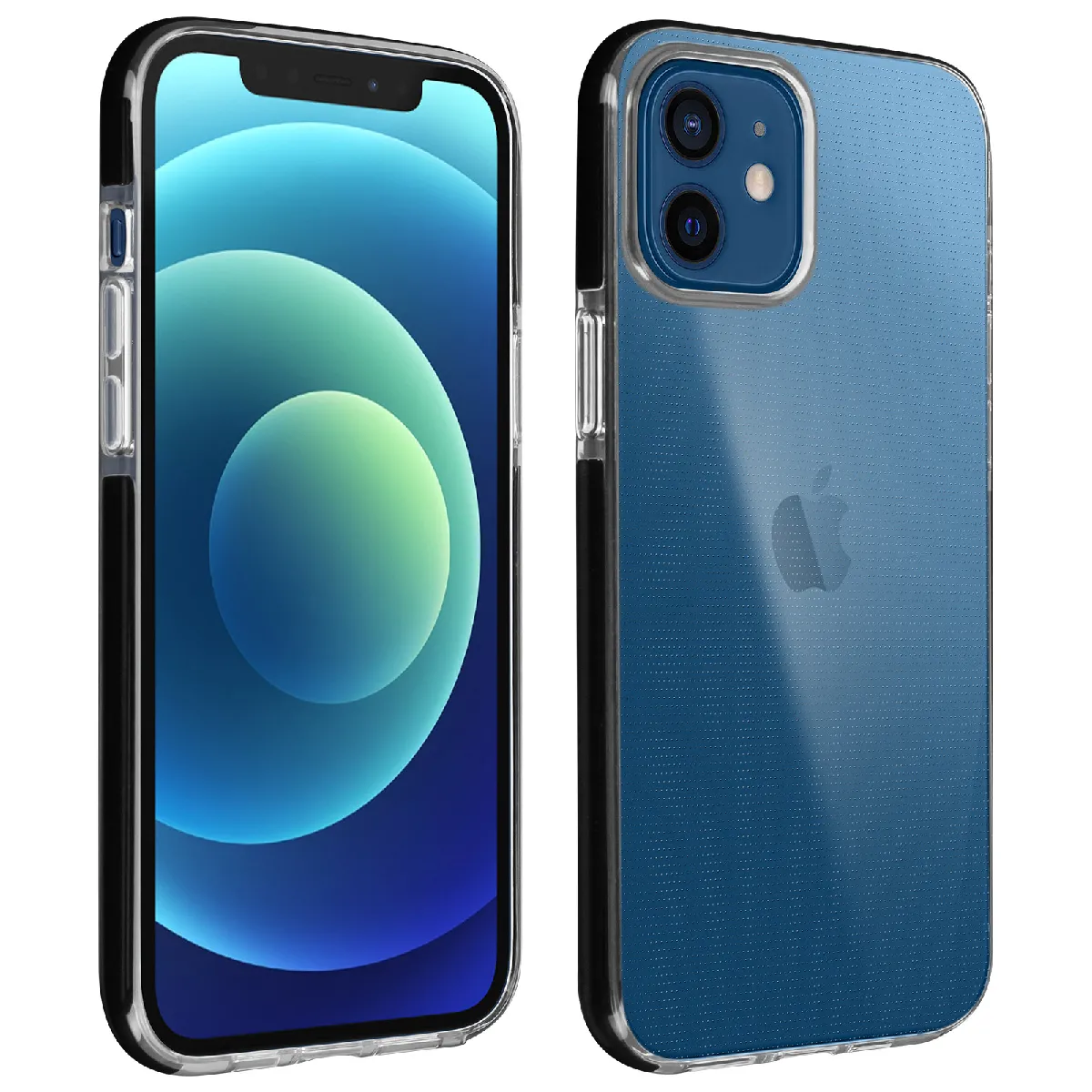 Akashi Noir Coque Pour Iphone 12 / 12 Pro Flexible Contour Chromé Dos
