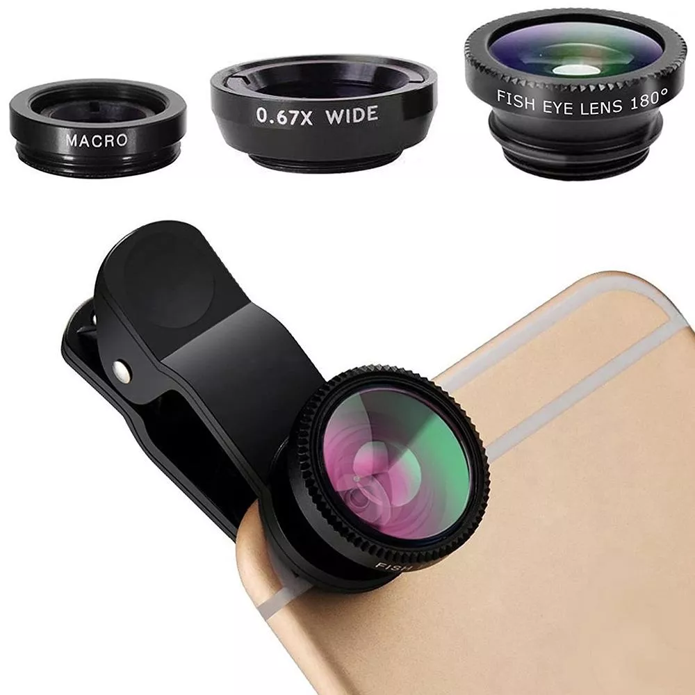 YONIS Objectif Fisheye 3 En1 Grand Angle 180&deg; Macro Noir Smartphone Universel Tablette 