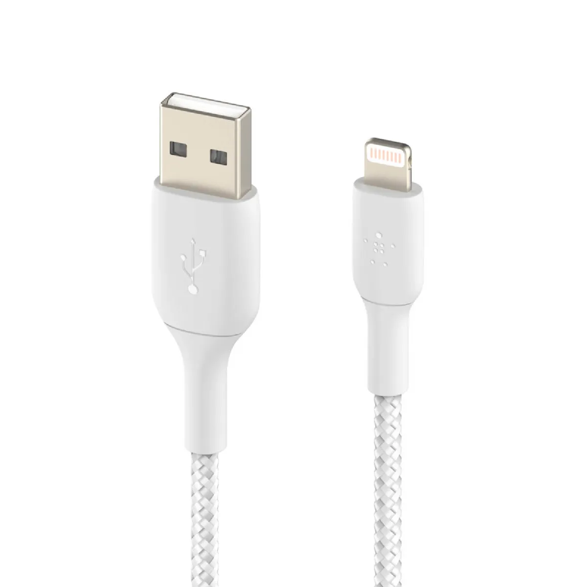 BELKIN  C&acirc;ble USB vers Lightning MFi 18W Nylon Tress&eacute; 2m Charge et Synchro Blanc