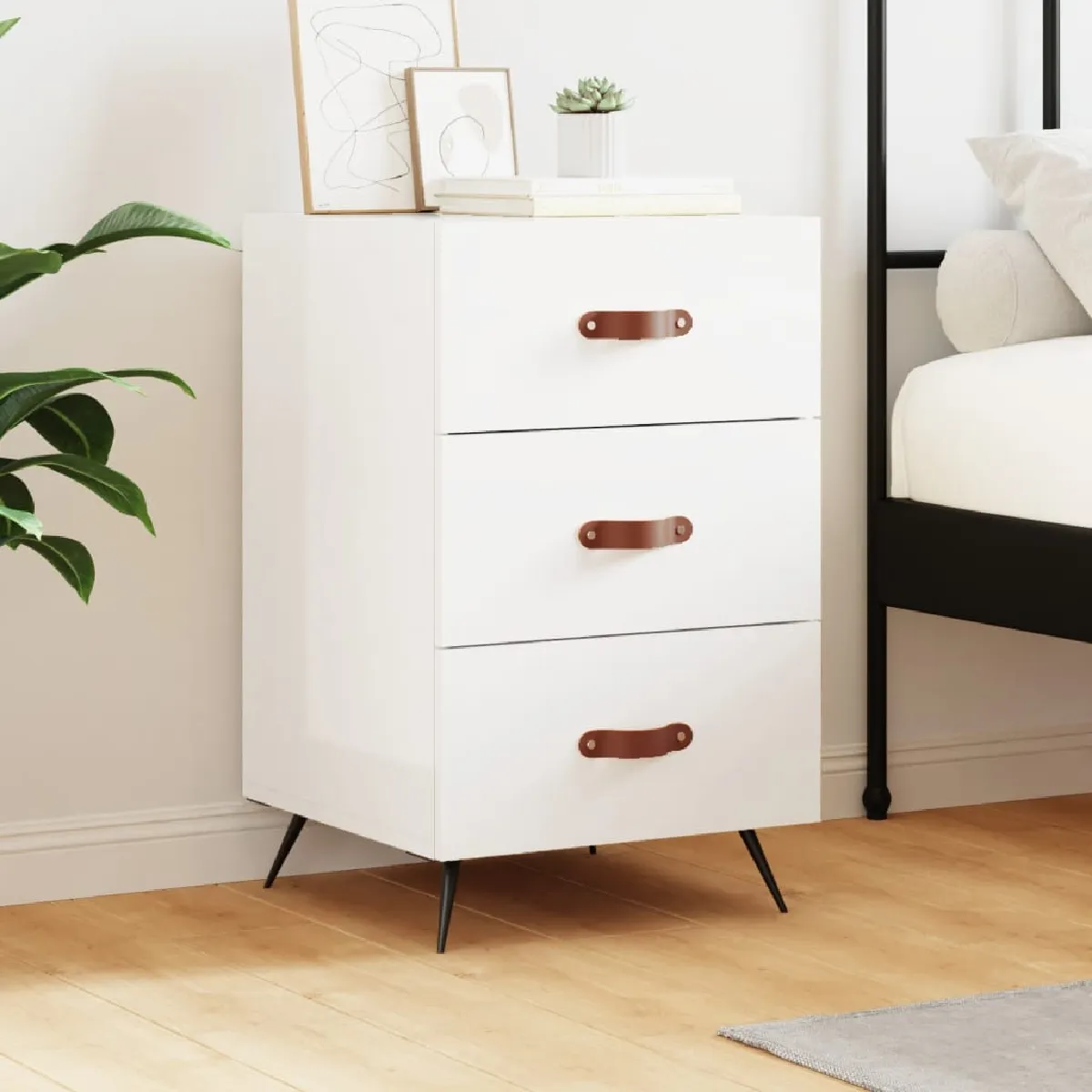 Vidaxl Blanc Table De Chevet - Brillant