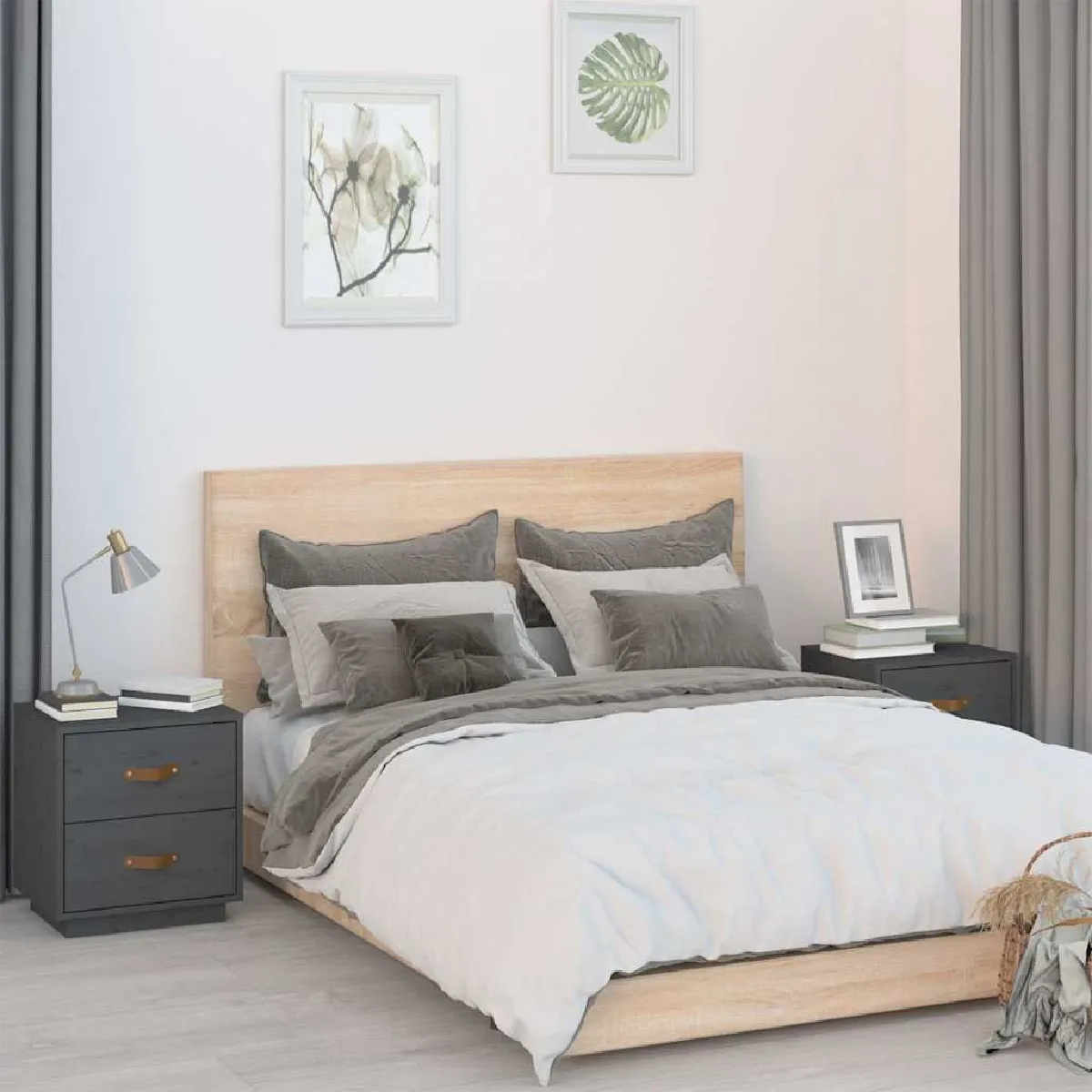 Vidaxl Gris Tables De Chevet 2 Pcs 40X34x45 Cm Bois De Pin Massif818330 - Image 2
