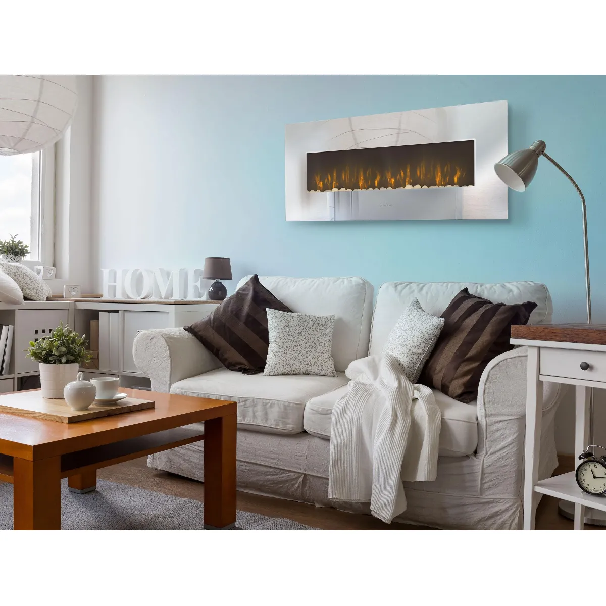 PURLINE  Chemin&eacute;e murale panoramique 1400W - Blanc