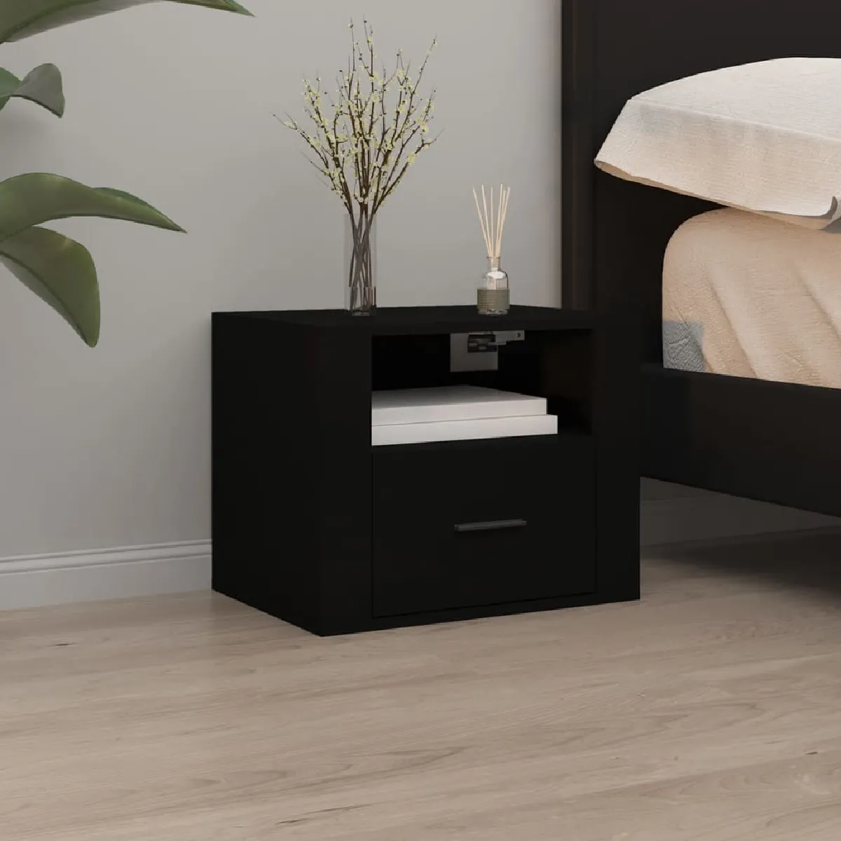 Vidaxl Noir Table De Chevet Murale