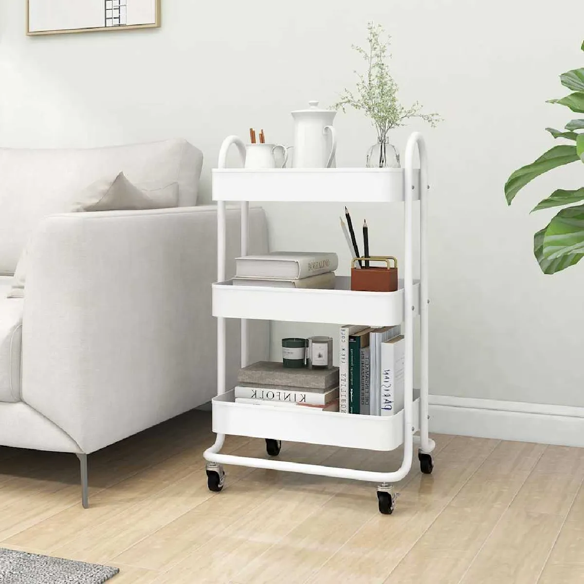 Vidaxl Blanc Chariot À 3 Niveaux