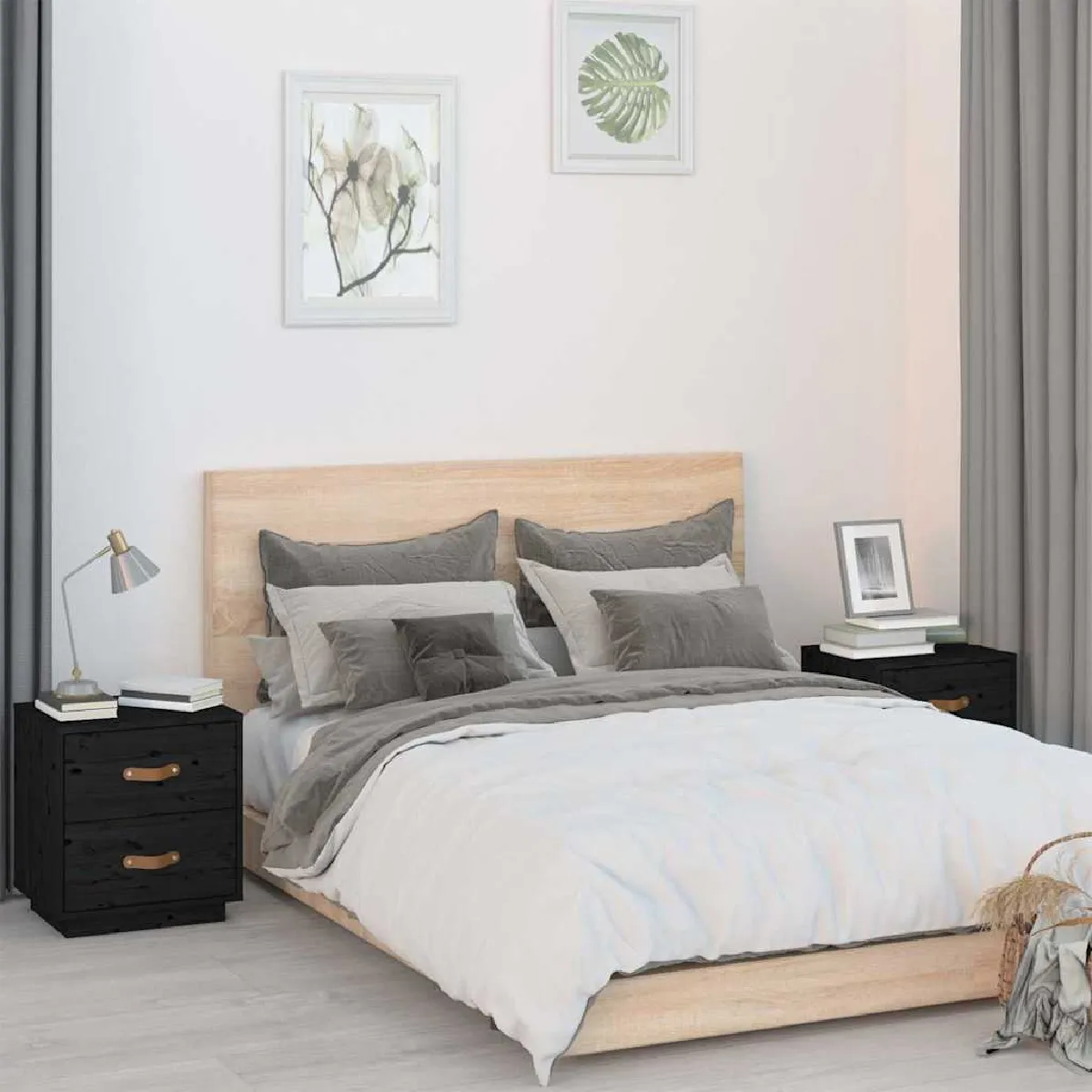 Vidaxl Noir Tables De Nuit 2 Pcs
