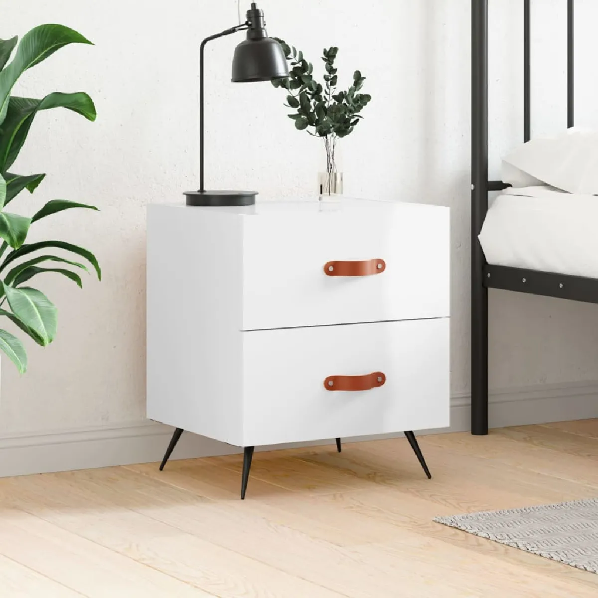 Vidaxl Blanc Table De Chevet - Brillant