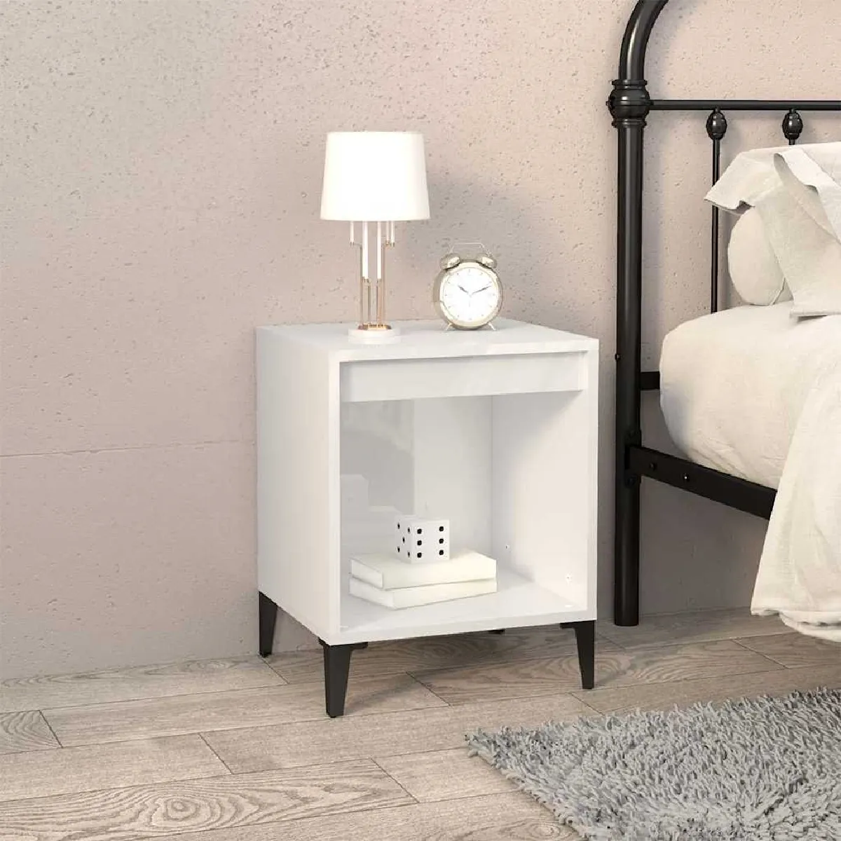 Vidaxl Blanc Table De Chevet Brillant 40X35x50 Cm821878 - Image 3