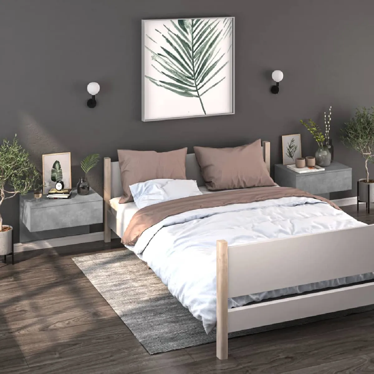 vidaXL Tables de Chevet Murales 2 pcs Béton