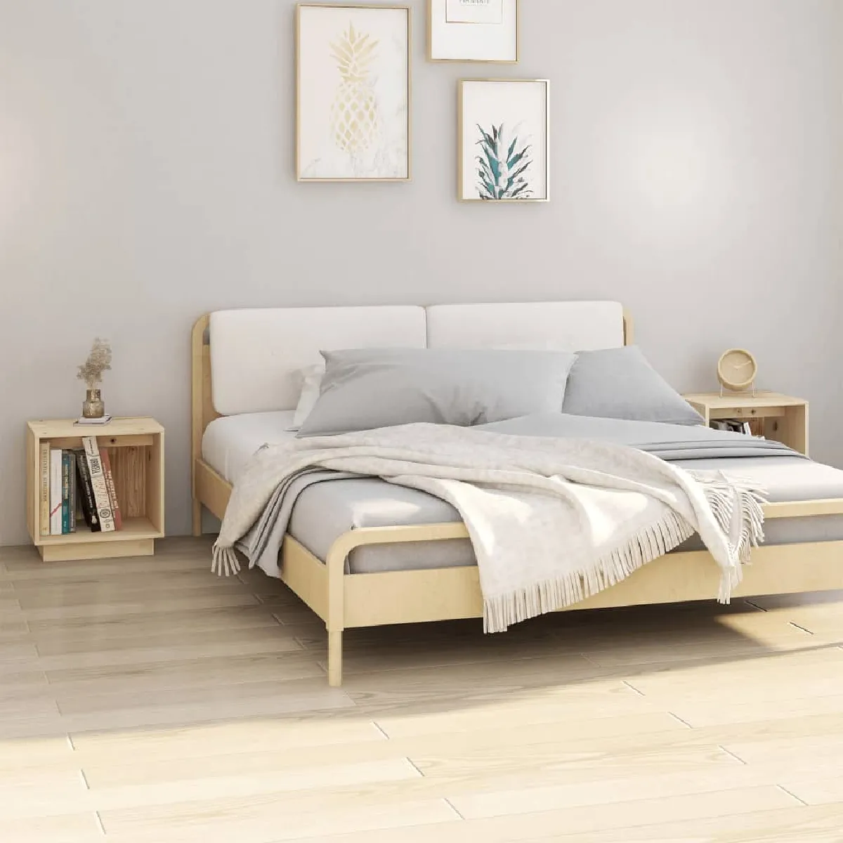 vidaXL Tables de Chevet Bois de Pin - Solide