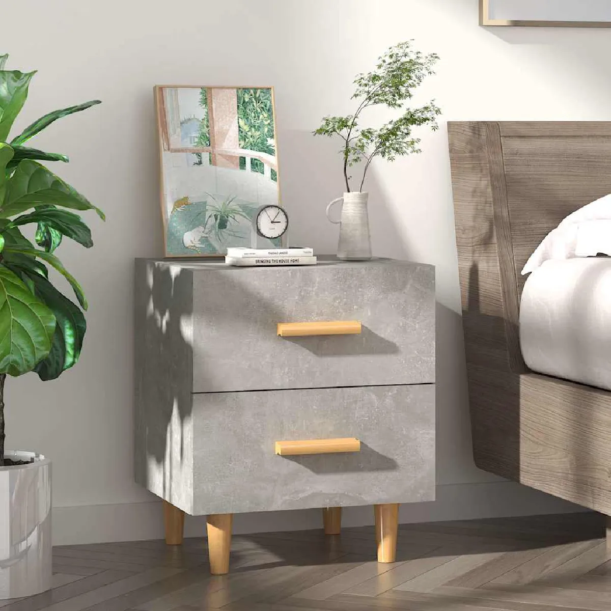 vidaXL - Table de chevet - Gris béton - 40x35x47,5 cm - Image 3