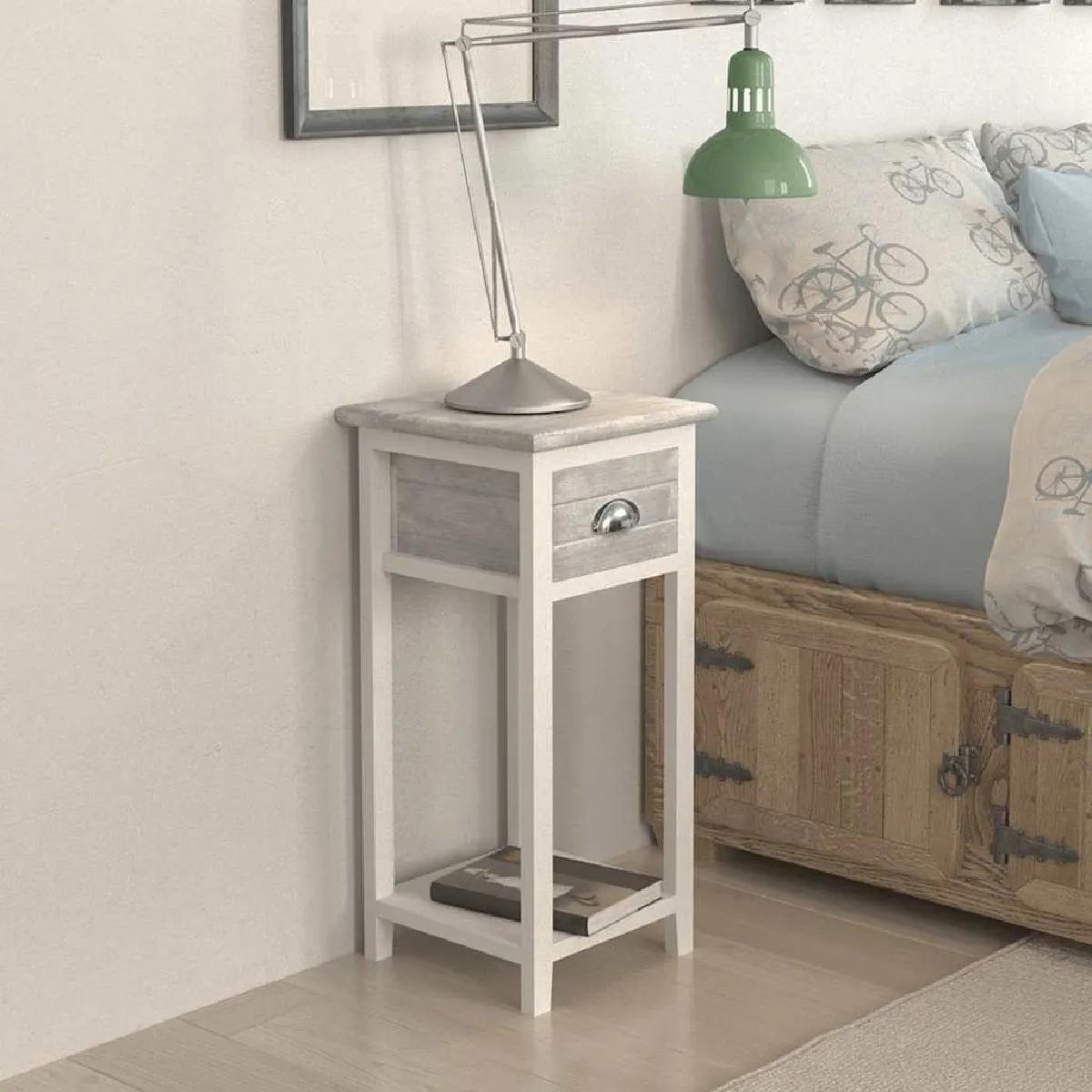 Vidaxl Gris/Blanc Table De Chevet Avec 1 Tiroir Et - Image 3