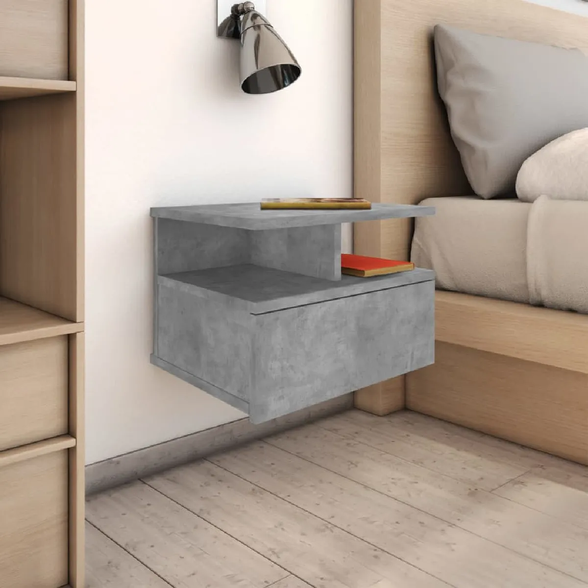 VIDAXL Tables de chevet flottantes 2 pcs - Gris B&eacute;ton