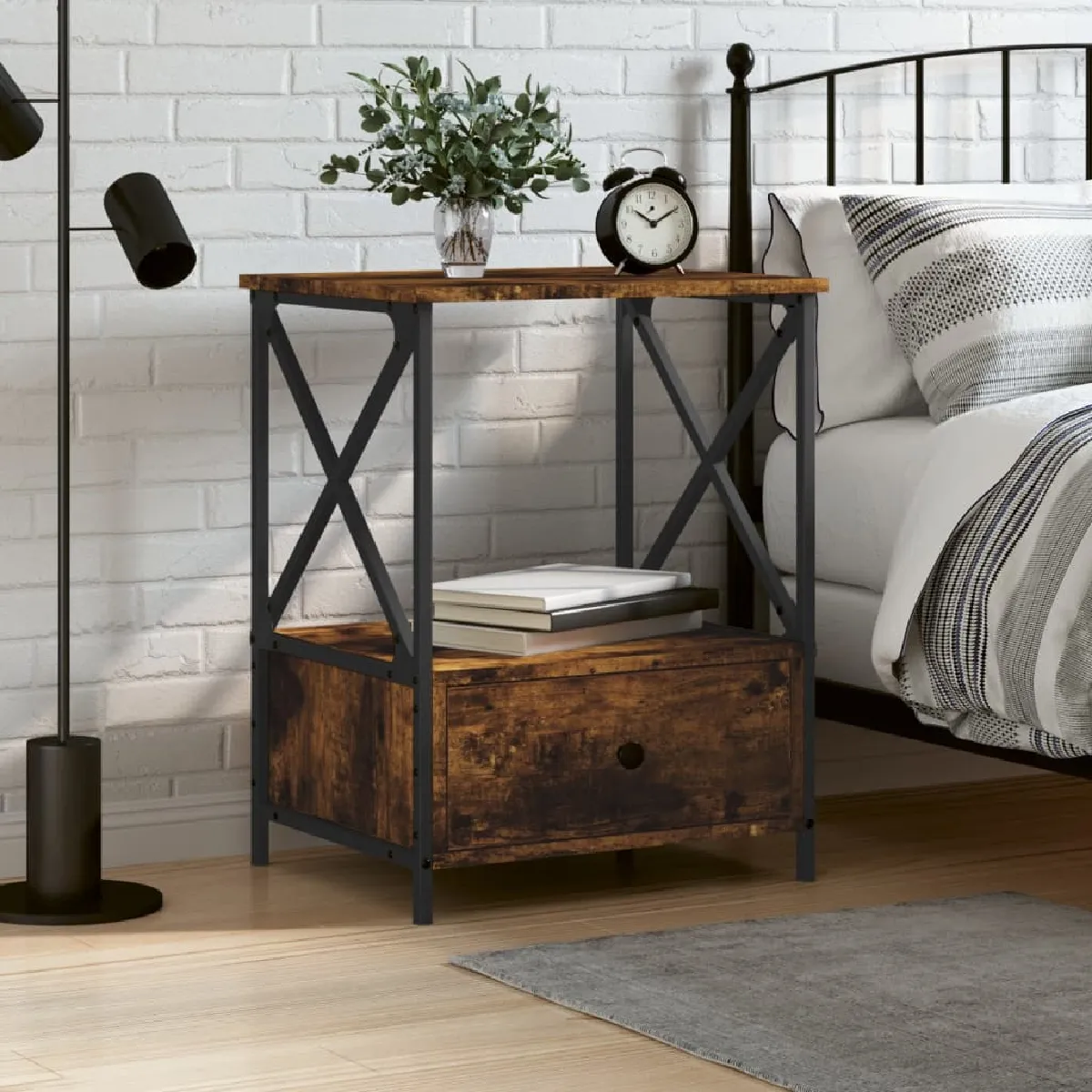 Vidaxl Table De Chevet Chêne Fumé Industriel