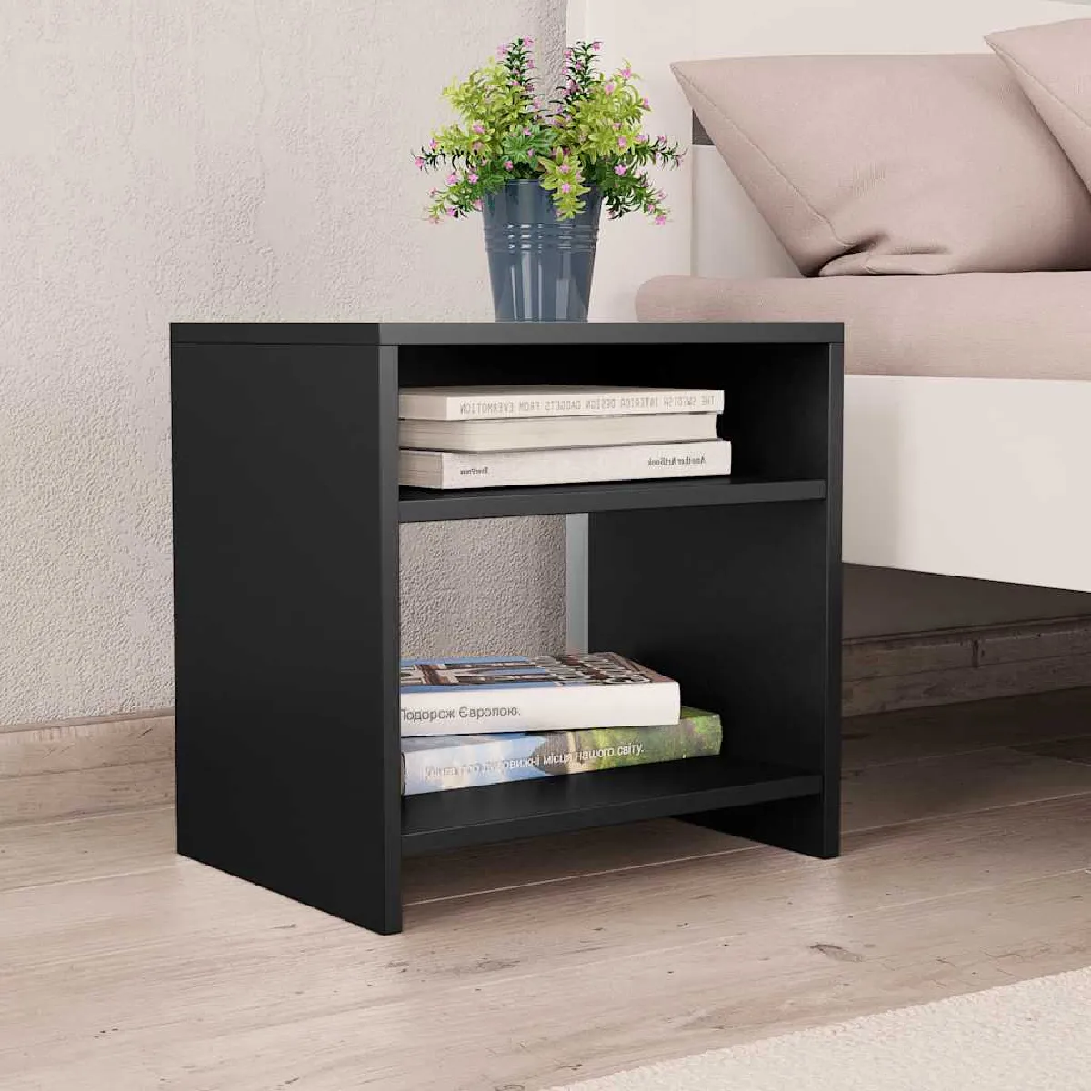 Non Communiqué Noir Tables De Chevet 2 Pcs 40X30x40 Cm Bois D Ingénierie - Image 3