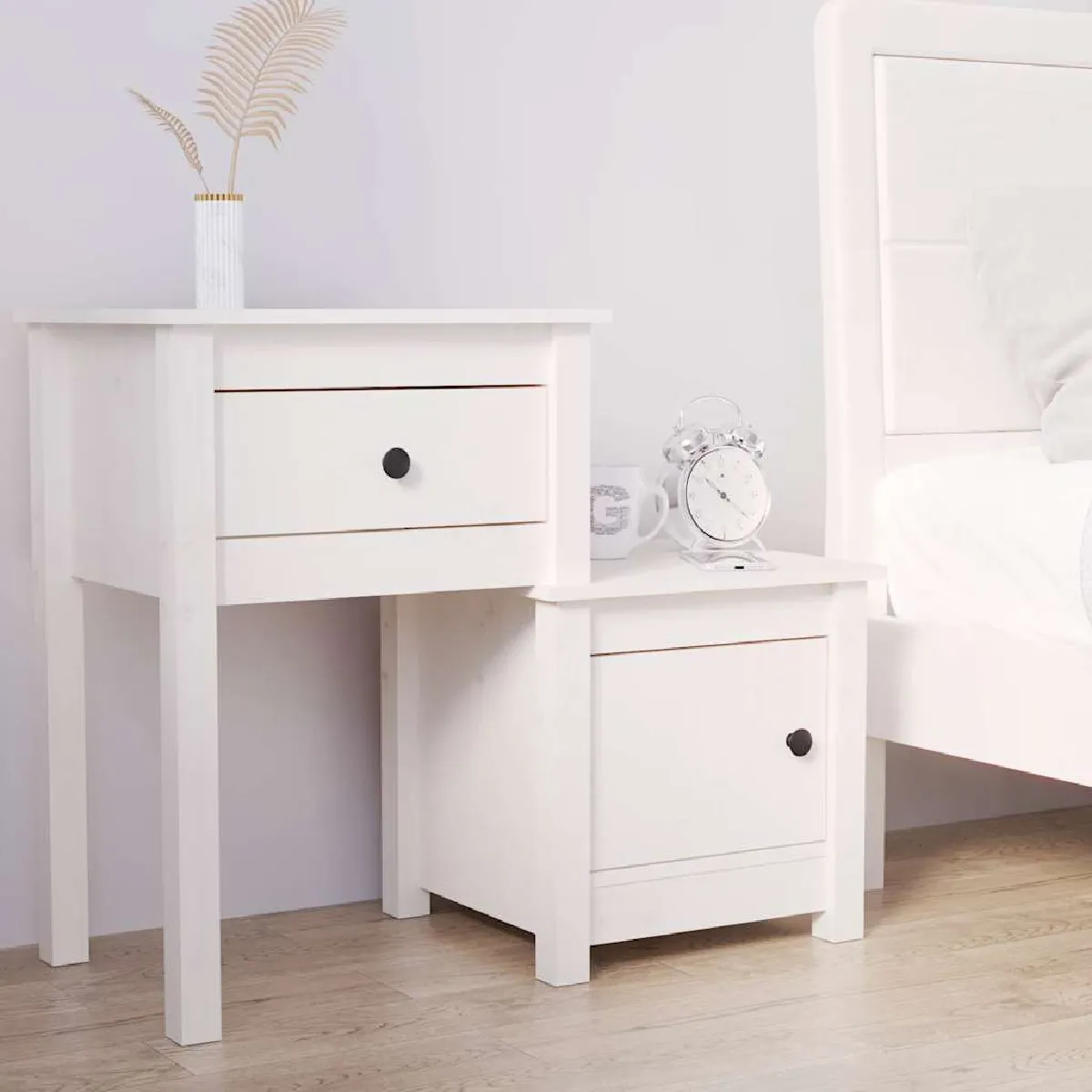 Vidaxl Blanc Table De Chevet - Bois De Pin Massif