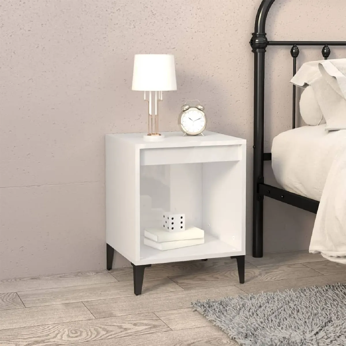 Vidaxl Blanc Table De Chevet - Brillant