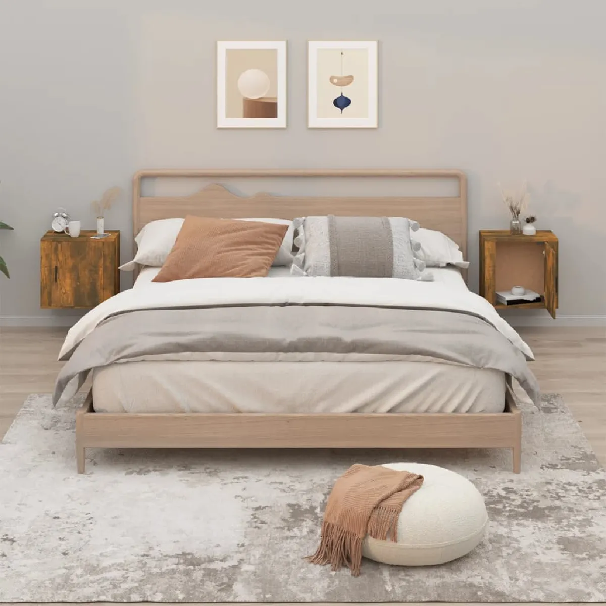 vidaXL Tables de chevet murales Chêne fumé - vue 2