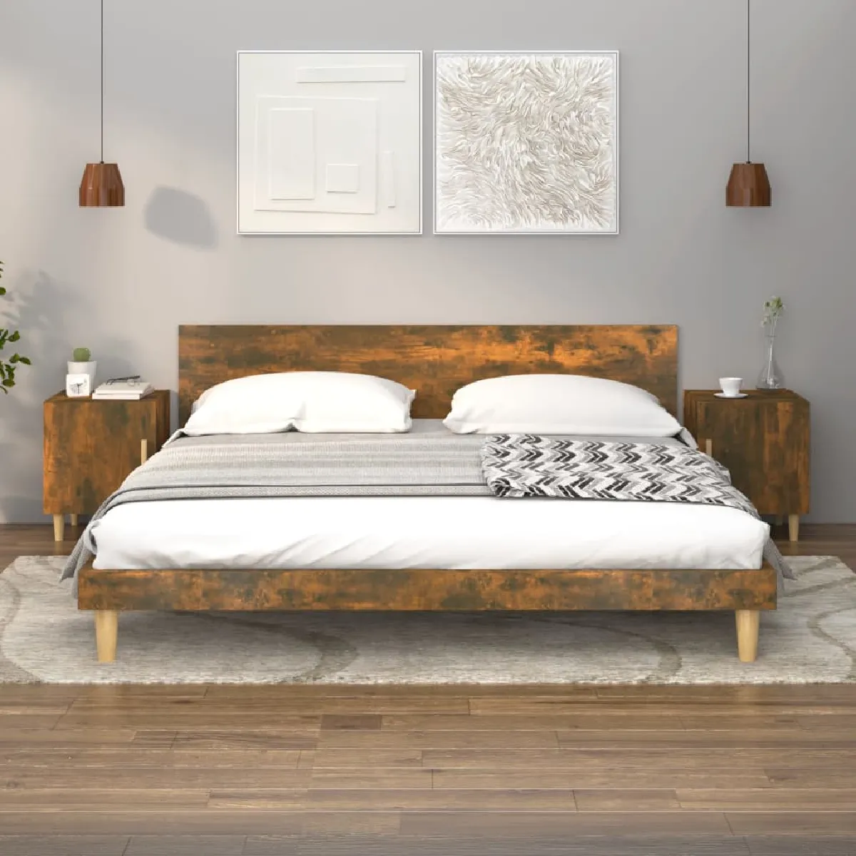 vidaXL Tables de Chevet 2 pcs Chêne Fumé - vue 8