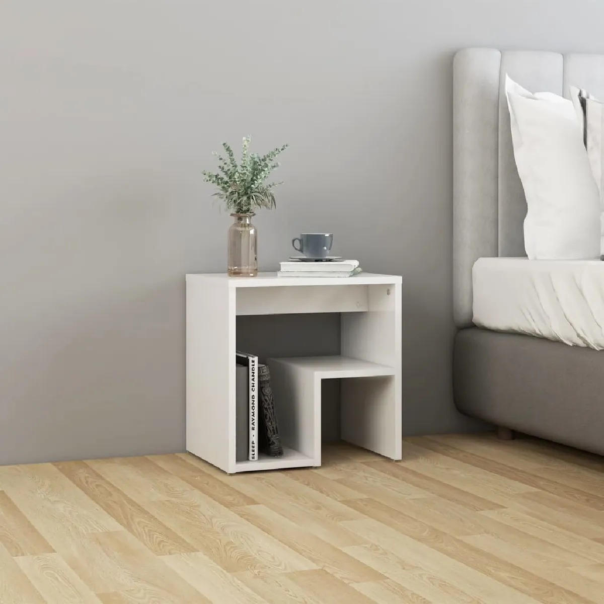 VidaXL Table de chevet - Blanc brillant