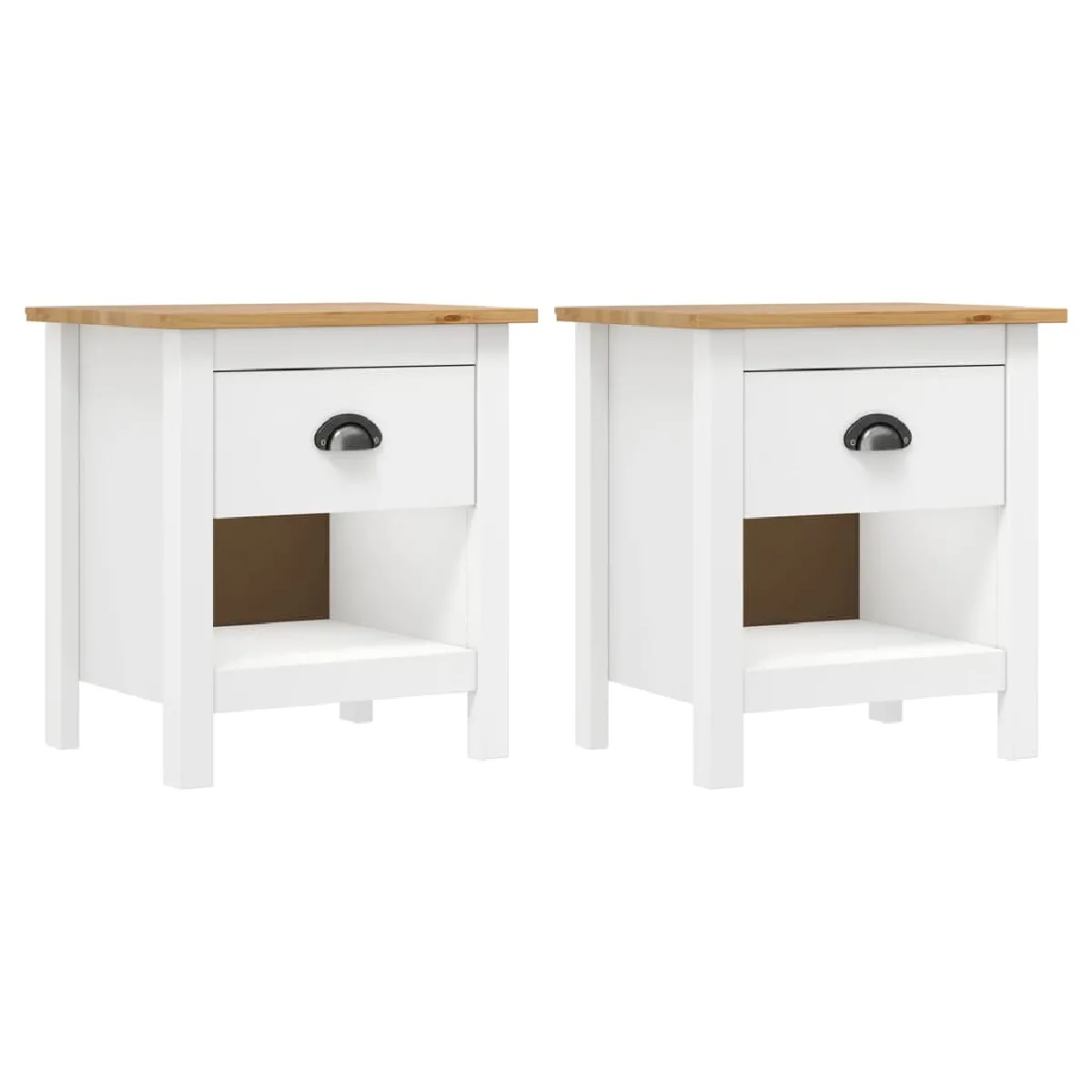 Non Communiqué Blanc Et Naturel Tables De Chevet 2 Pcs Hill 46X35x49,5 Cm Bois De Pin Solide - Image 3