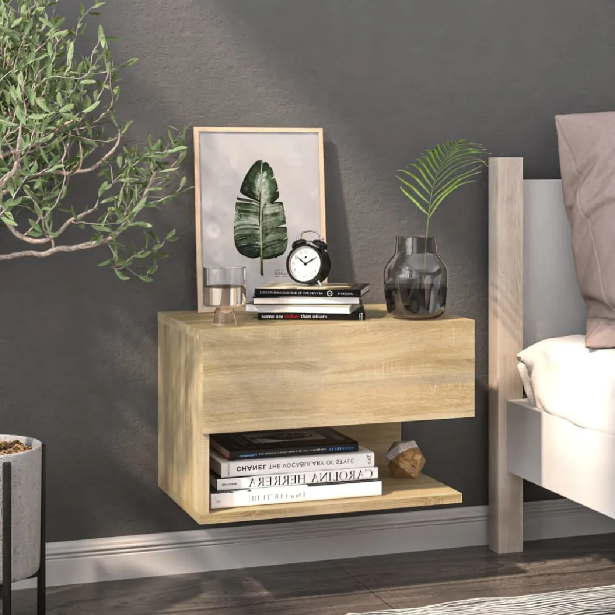 vidaXL Table de chevet Murale Chêne Sonoma - vue 3