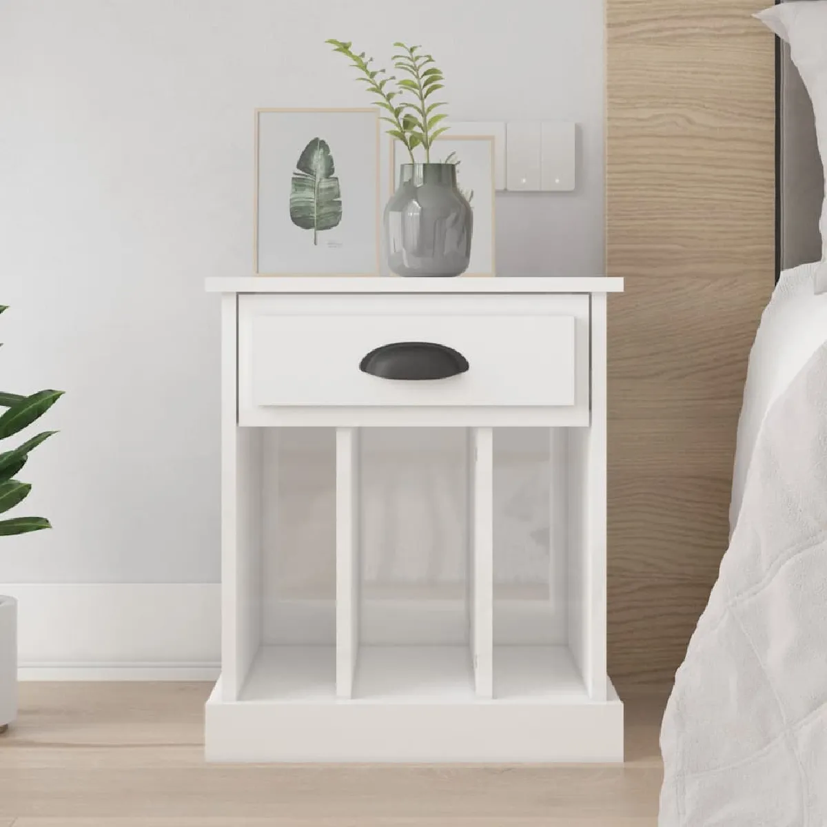 Vidaxl Blanc Table De Chevet - Brillant