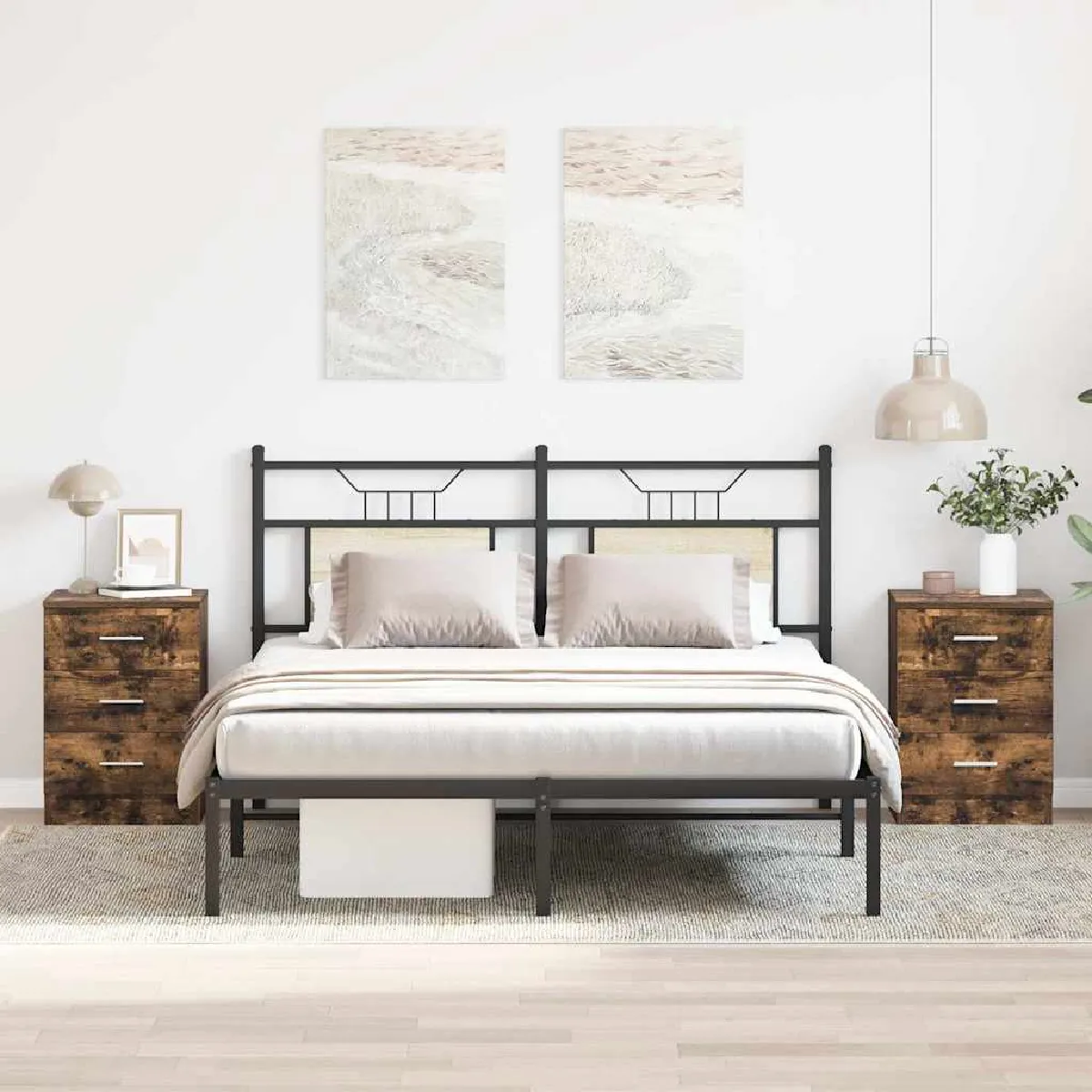 vidaXL Tables de chevet 2 pièces chêne fumé - vue 2