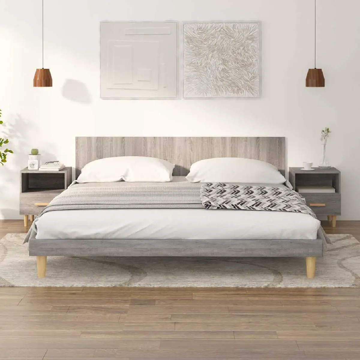 Non Communiqué Gris Vidaxl 2X Tables De Chevet Tables De Nuit Armoires De Chevet Armoires De Lit Avec Rangement Chambre À Coucher Sonoma 40X35x47 Cm 817300 - Image 3