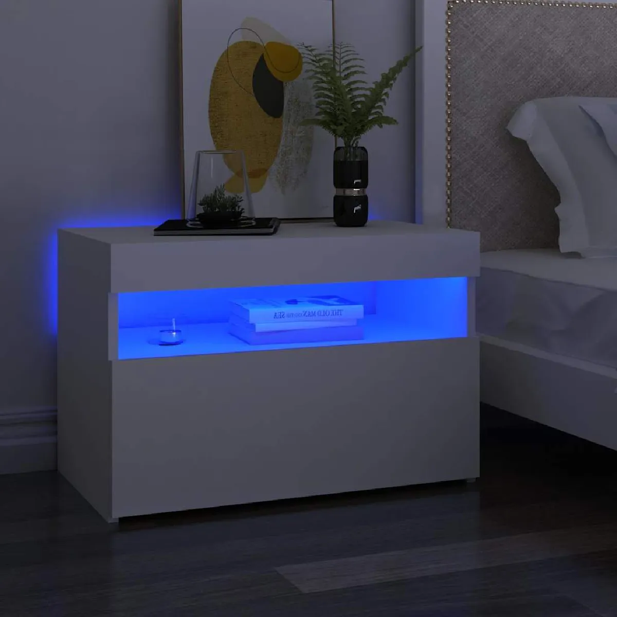 vidaXL - Table de chevet - LED - Blanc - 60 x 35 x 40 cm - Image 2
