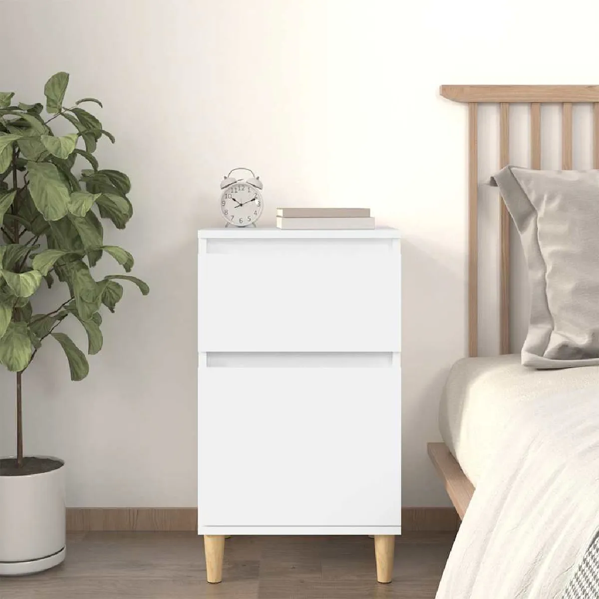 VIDAXL - Table de Chevet - Scandinave - Blanc - Image 2