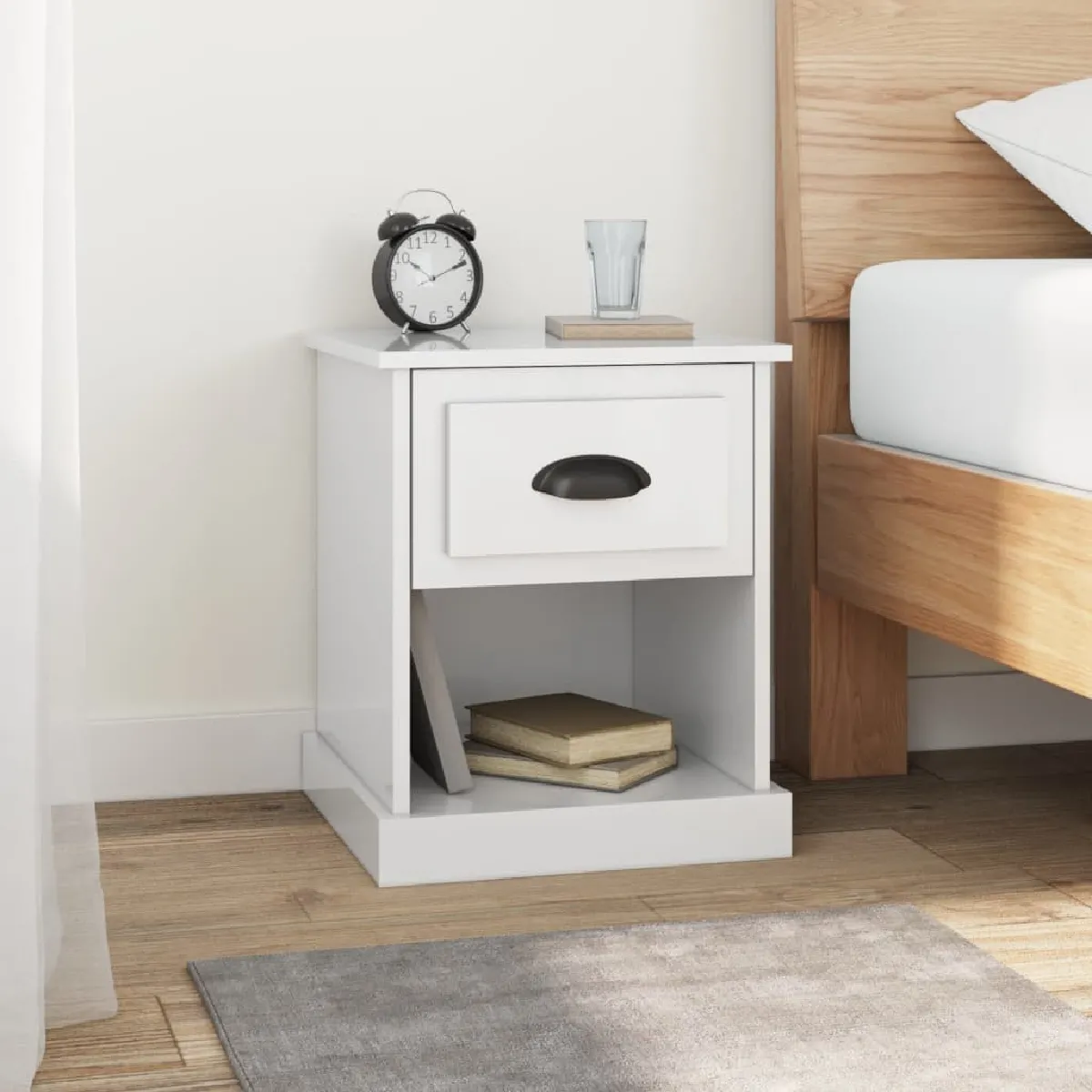 vidaXL Table de chevet - Blanc brillant