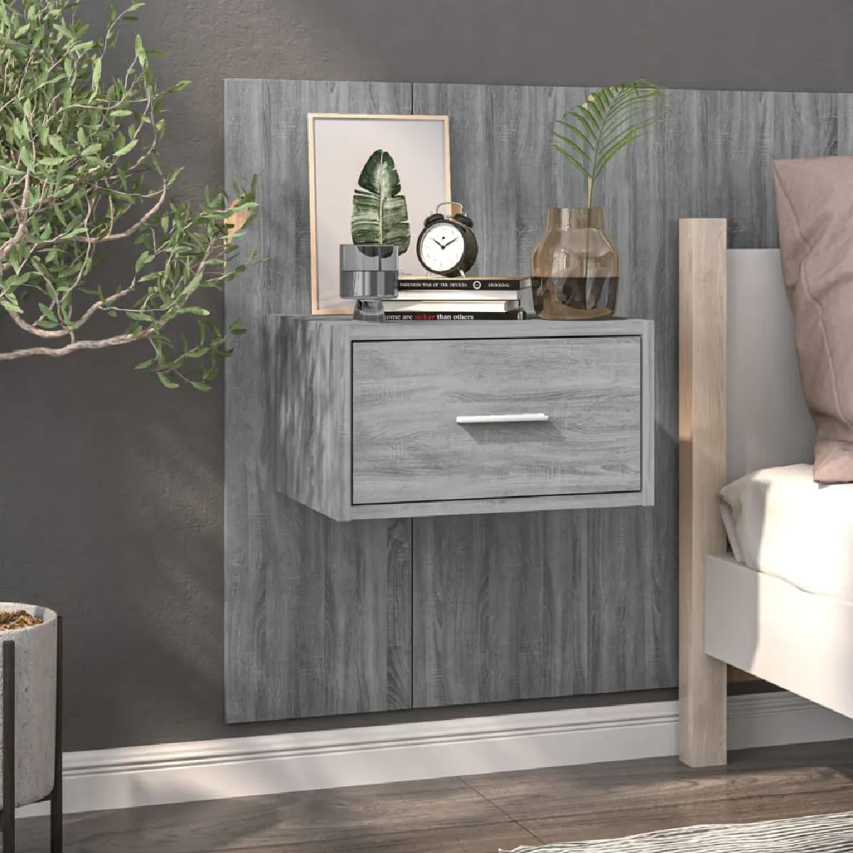 Non Communiqué Gris Vidaxl Table De Chevet Murale Sonoma 816954 - Image 2