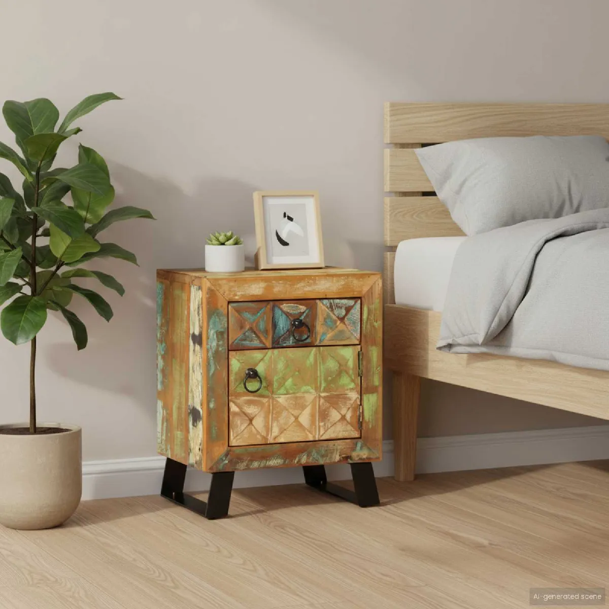 Non Communiqué Multicolore Table De Chevet 40 X 30 X 50 Cm Bois De Récupération Massif - Image 2