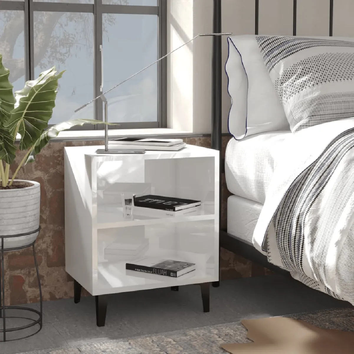 Vidaxl Blanc Table De Chevet Brillant