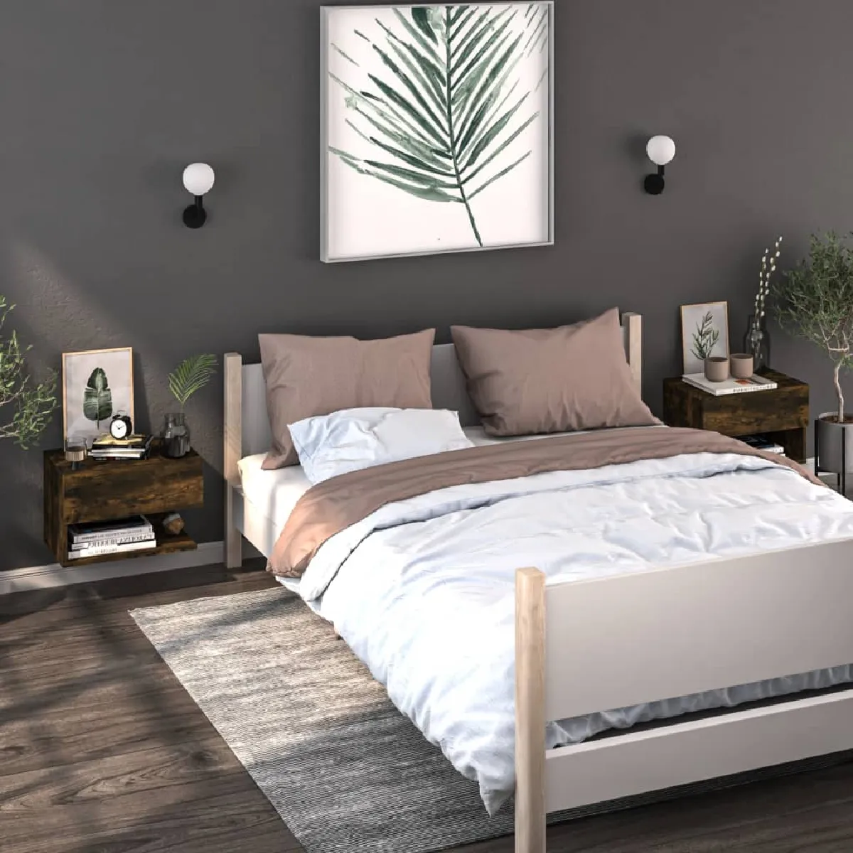 Vidaxl Tables De Chevet Murales 2 Pcs Chêne Fumé