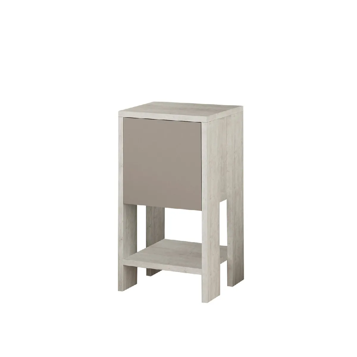 Table de chevet 1 porte - L.30 cm - Blanc et Taupe