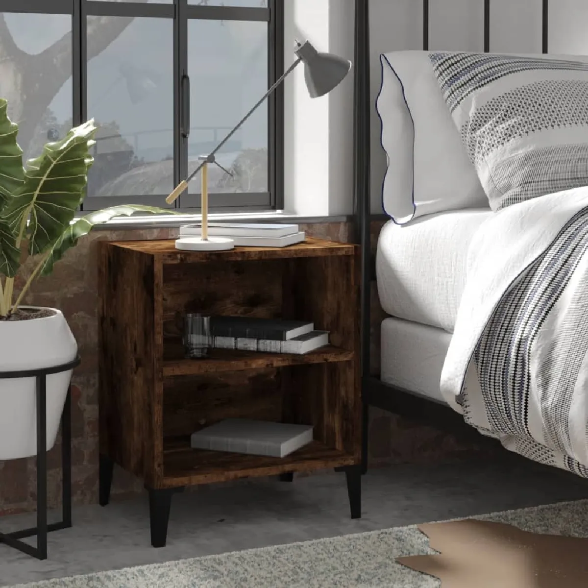 VIDAXL Table de Chevet Chêne fumé - vue 2