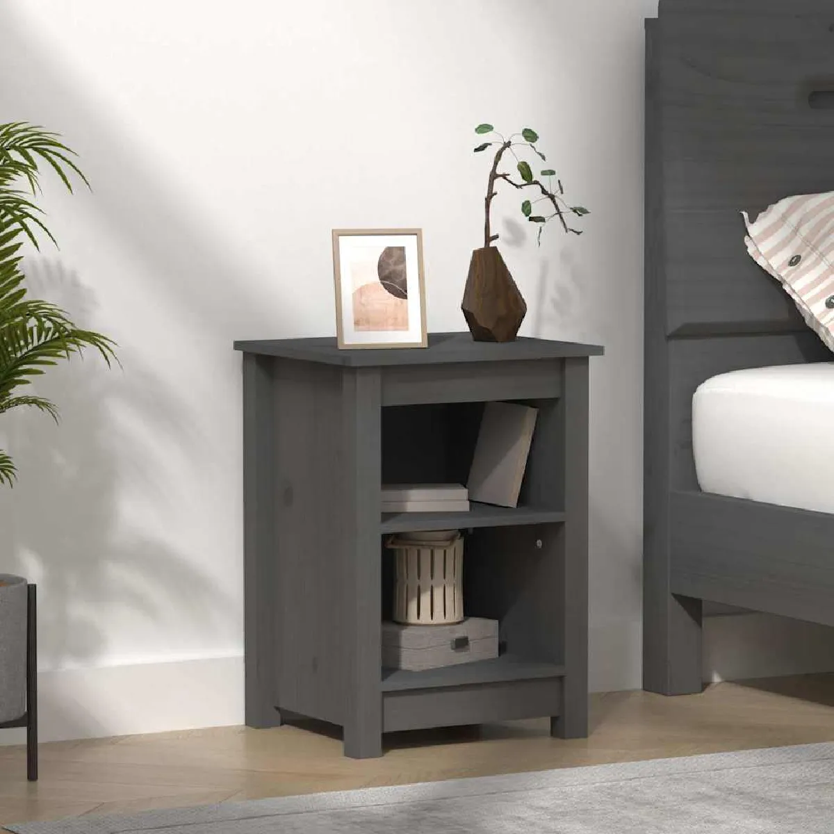 VIDAXL - Table de chevet - Bois de pin - Gris - 40x35x55 cm - Image 2