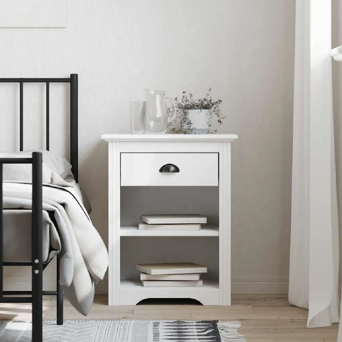 Non Communiqué Blanc Vidaxl Table De Chevet, Armoire De Lit Avec Rangement, Table De Nuit, Armoire De Nuit, Meuble De Chambre À Coucher, Bois De Pin Massif - Image 3
