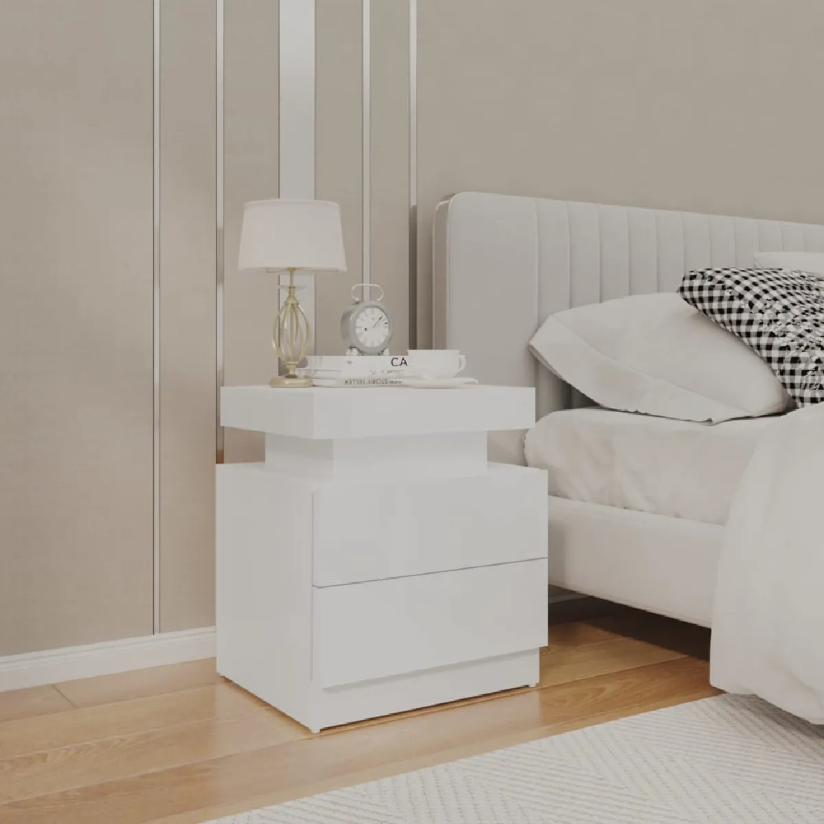 Vidaxl Blanc Table De Chevet - Brillant