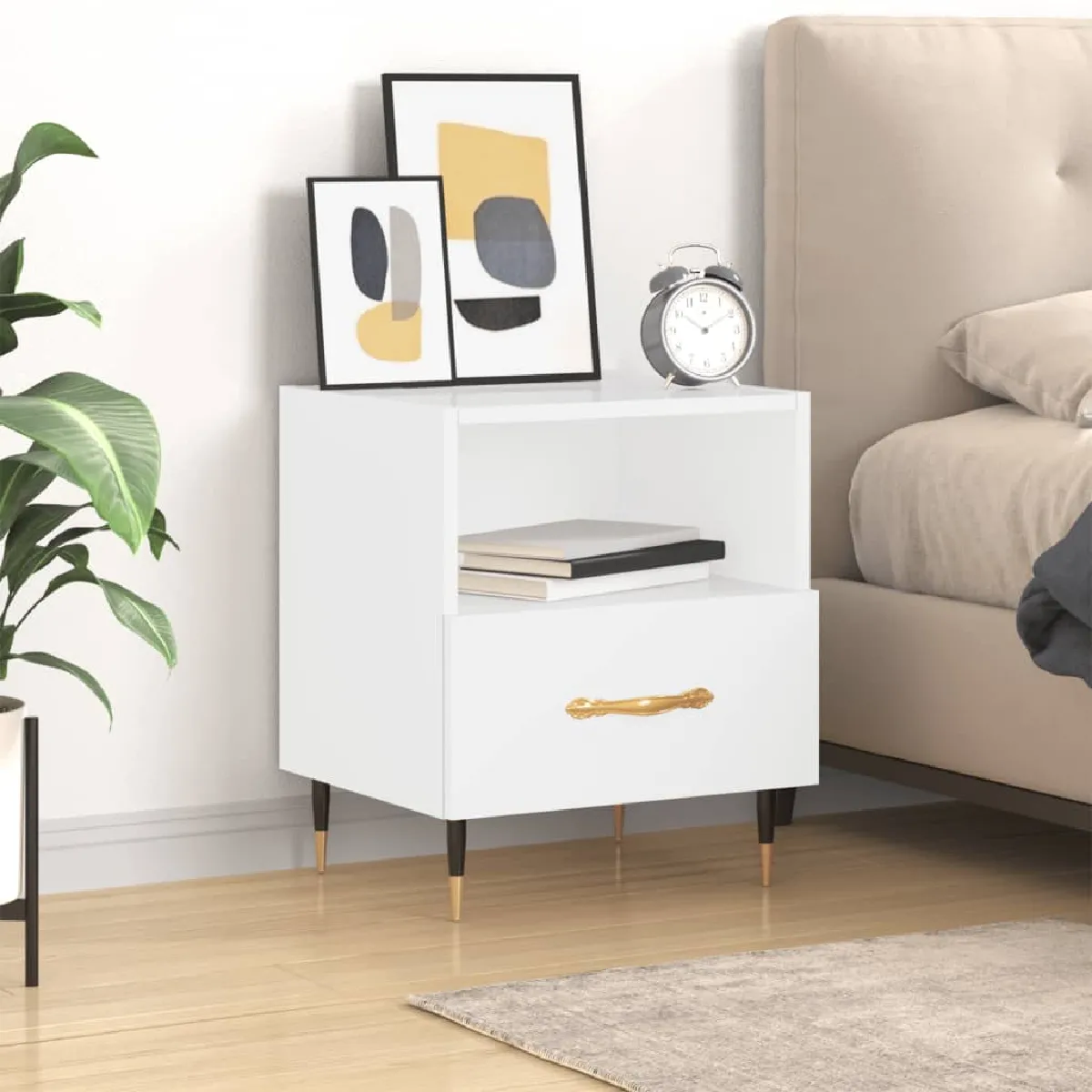 Vidaxl Blanc Table De Chevet - Brillant