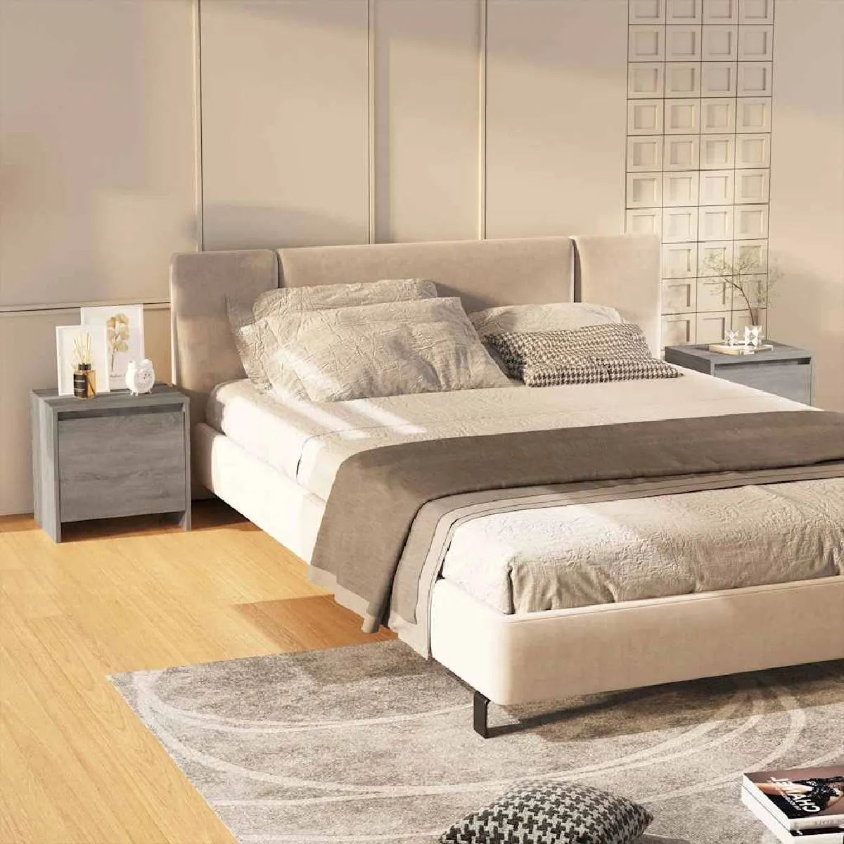 Non Communiqué Gris Vidaxl Tables De Chevet 2 Pcs, Armoires De Nuit Avec Porte, Armoires De Lit, Meubles De Rangement Chambre, Sonoma Bois D'ingénierie - Image 3